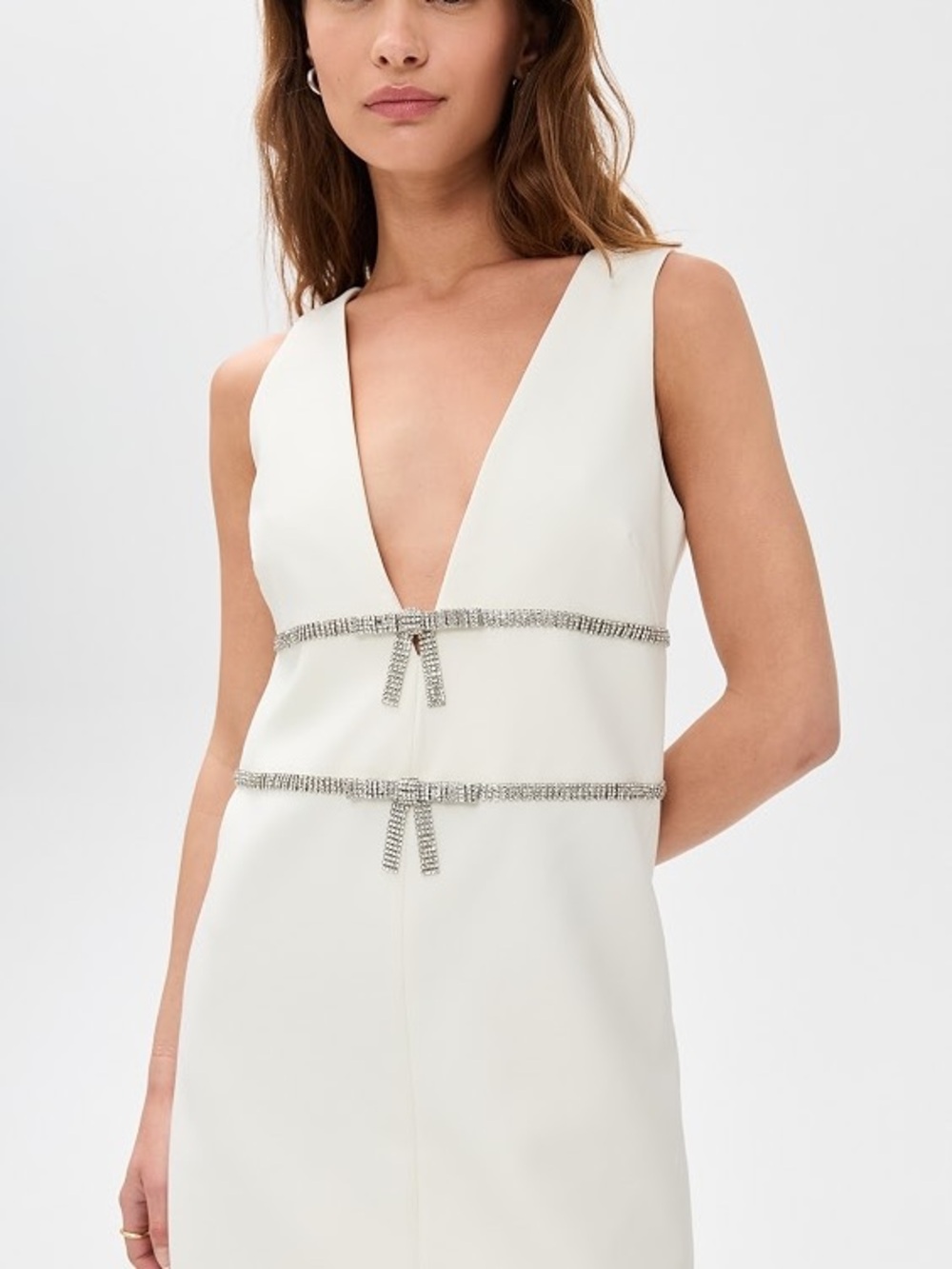 cinq a sept Ivory Strapless Deep V Dress with Crystal Bands